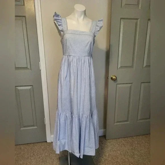 Gal Meets Glam Jasmine Southern Chic Striped Ruffle Tiered Hem Midi Dress(2) - Picture 3 of 12